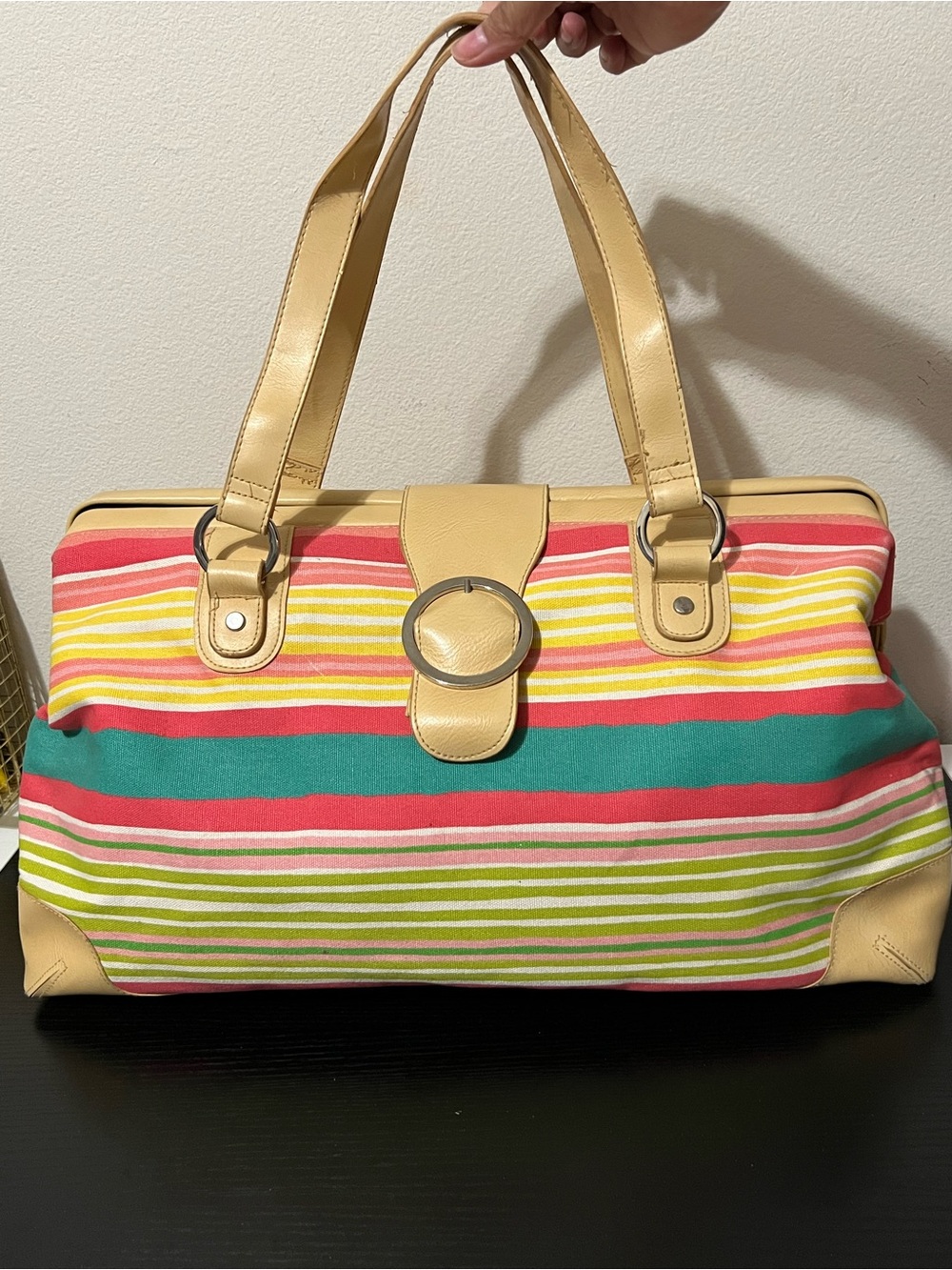 VTG Bath & Body Works Y2K Striped Canvas Weekender Bag Duffel Travel Tote GUC